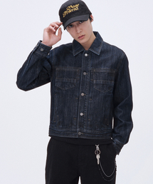 Pleats denim trucker jacket DARK NAVY
