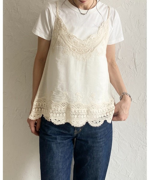 She's Closet(シーズクローゼット)の「コットンレース クロシェ編み 刺繍 キャミソール ビスチェ(キャミソール・レディース・ブラック/モカ/アイボリー・FREE)」の6枚目の写真