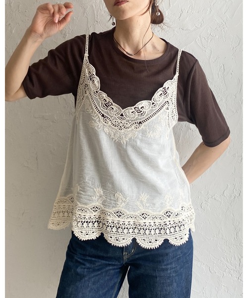 She's Closet(シーズクローゼット)の「コットンレース クロシェ編み 刺繍 キャミソール ビスチェ(キャミソール・レディース・ブラック/モカ/アイボリー・FREE)」の9枚目の写真