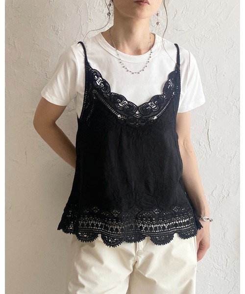 She's Closet(シーズクローゼット)の「コットンレース クロシェ編み 刺繍 キャミソール ビスチェ(キャミソール・レディース・ブラック/モカ/アイボリー・FREE)」の11枚目の写真