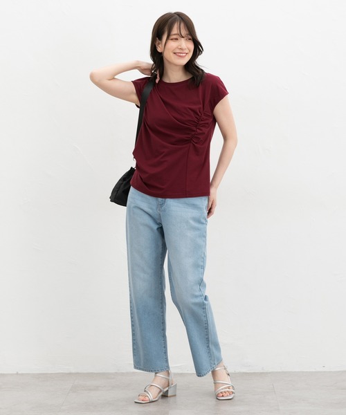 Honeys(ハニーズ)の「【ハニさら・接触冷感・UVカット】アシメギャザートップス(Tシャツ/カットソー・レディース・ダークブラウン系1/ブラック/グレイッシュベージュ・L/LL/M/S)」の8枚目の写真