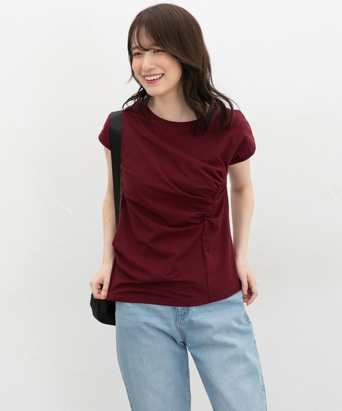 Honeys(ハニーズ)の「【ハニさら・接触冷感・UVカット】アシメギャザートップス(Tシャツ/カットソー・レディース・ダークブラウン系1/ブラック/グレイッシュベージュ・L/LL/M/S)」の9枚目の写真