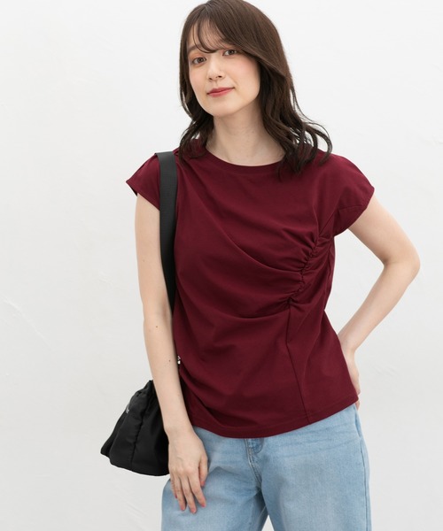 Honeys(ハニーズ)の「【ハニさら・接触冷感・UVカット】アシメギャザートップス(Tシャツ/カットソー・レディース・ダークブラウン系1/ブラック/グレイッシュベージュ・L/LL/M/S)」の10枚目の写真