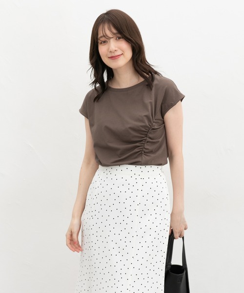 Honeys(ハニーズ)の「【ハニさら・接触冷感・UVカット】アシメギャザートップス(Tシャツ/カットソー・レディース・ダークブラウン系1/ブラック/グレイッシュベージュ・L/LL/M/S)」の14枚目の写真