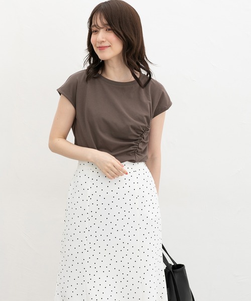 Honeys(ハニーズ)の「【ハニさら・接触冷感・UVカット】アシメギャザートップス(Tシャツ/カットソー・レディース・ダークブラウン系1/ブラック/グレイッシュベージュ・L/LL/M/S)」の15枚目の写真