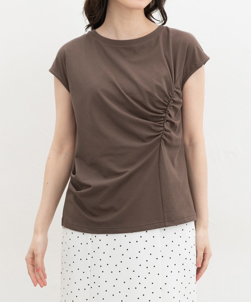 Honeys(ハニーズ)の「【ハニさら・接触冷感・UVカット】アシメギャザートップス(Tシャツ/カットソー・レディース・ダークブラウン系1/ブラック/グレイッシュベージュ・L/LL/M/S)」の16枚目の写真