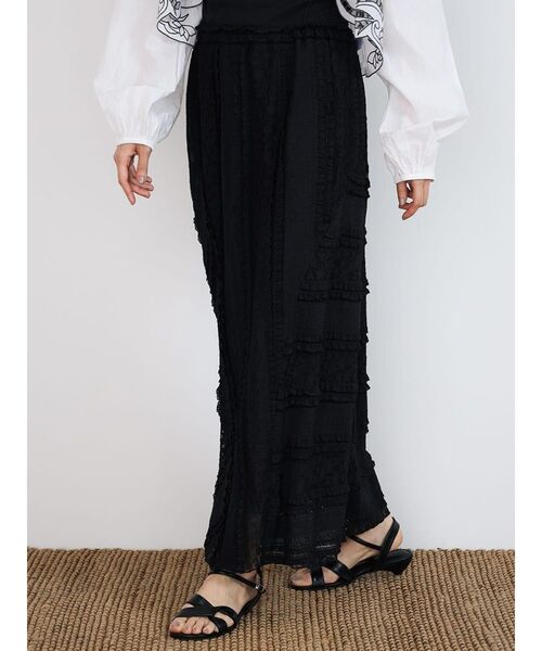 FIKA.(フィーカ)の「Lace panel frill skirt(スカート・レディース・ブラック/オフホワイト・MEDIUM)」の8枚目の写真