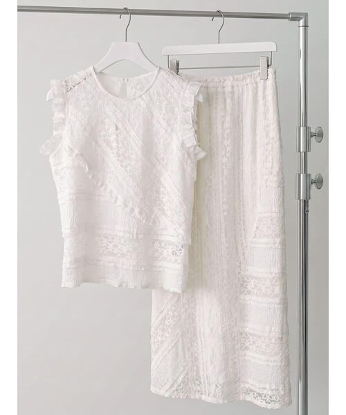 FIKA.(フィーカ)の「Lace panel frill skirt(スカート・レディース・ブラック/オフホワイト・MEDIUM)」の19枚目の写真