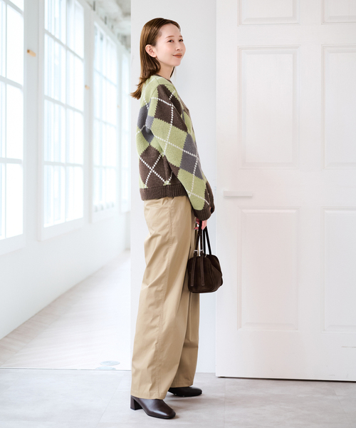 U by SPICK&SPAN(ユーバイスピックアンドスパン)の「ダブルジャガードアーガイルニット(ニット/セーター・レディース・ネイビー/ブラウン・FREE)」の4枚目の写真