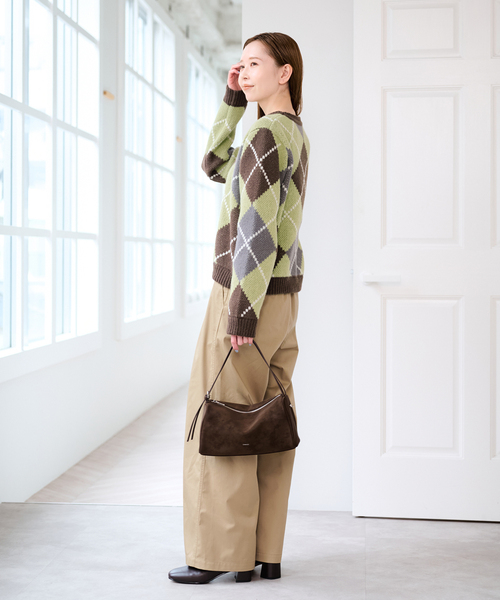 U by SPICK&SPAN(ユーバイスピックアンドスパン)の「ダブルジャガードアーガイルニット(ニット/セーター・レディース・ネイビー/ブラウン・FREE)」の6枚目の写真