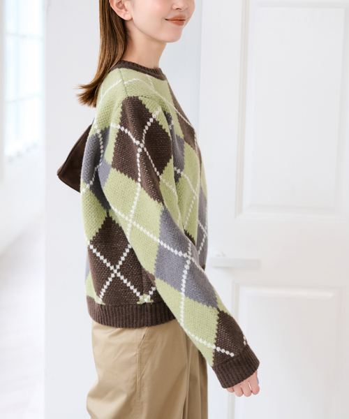 U by SPICK&SPAN(ユーバイスピックアンドスパン)の「ダブルジャガードアーガイルニット(ニット/セーター・レディース・ネイビー/ブラウン・FREE)」の10枚目の写真