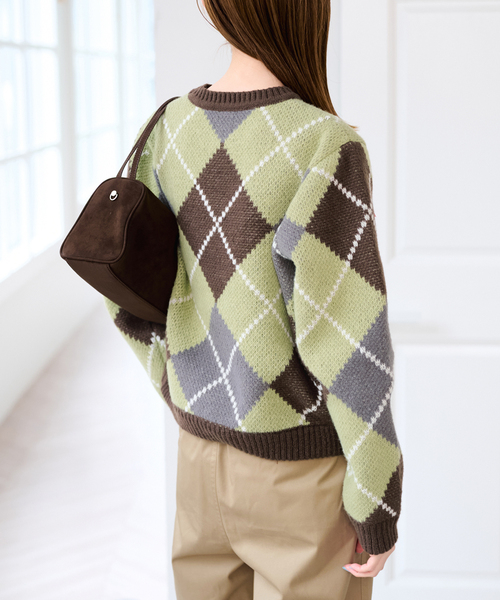U by SPICK&SPAN(ユーバイスピックアンドスパン)の「ダブルジャガードアーガイルニット(ニット/セーター・レディース・ネイビー/ブラウン・FREE)」の11枚目の写真