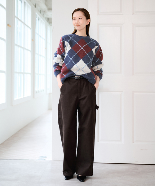 U by SPICK&SPAN(ユーバイスピックアンドスパン)の「ダブルジャガードアーガイルニット(ニット/セーター・レディース・ネイビー/ブラウン・FREE)」の14枚目の写真