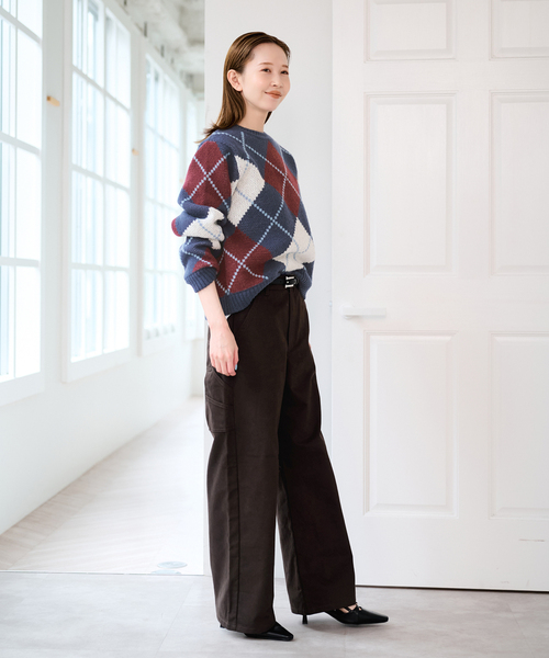 U by SPICK&SPAN(ユーバイスピックアンドスパン)の「ダブルジャガードアーガイルニット(ニット/セーター・レディース・ネイビー/ブラウン・FREE)」の15枚目の写真
