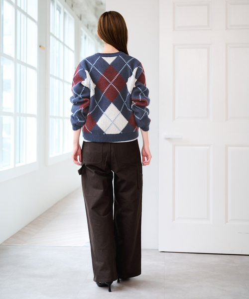 U by SPICK&SPAN(ユーバイスピックアンドスパン)の「ダブルジャガードアーガイルニット(ニット/セーター・レディース・ネイビー/ブラウン・FREE)」の16枚目の写真