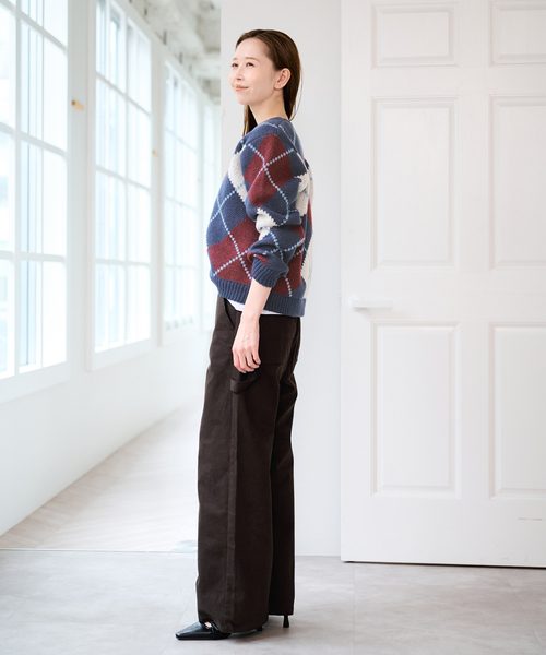 U by SPICK&SPAN(ユーバイスピックアンドスパン)の「ダブルジャガードアーガイルニット(ニット/セーター・レディース・ネイビー/ブラウン・FREE)」の17枚目の写真