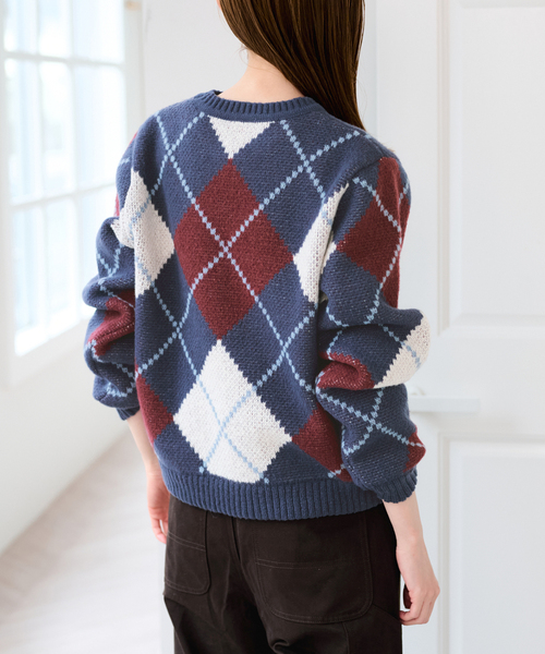 U by SPICK&SPAN(ユーバイスピックアンドスパン)の「ダブルジャガードアーガイルニット(ニット/セーター・レディース・ネイビー/ブラウン・FREE)」の20枚目の写真