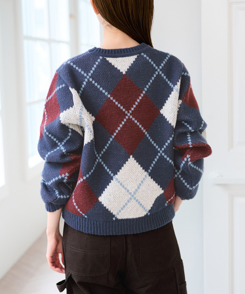 U by SPICK&SPAN(ユーバイスピックアンドスパン)の「ダブルジャガードアーガイルニット(ニット/セーター・レディース・ネイビー/ブラウン・FREE)」の21枚目の写真