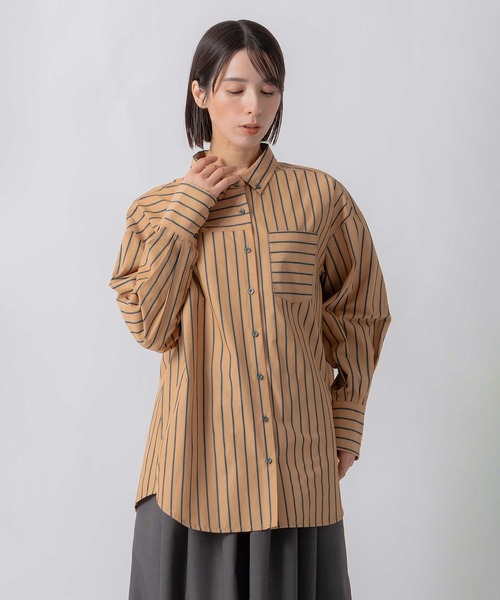 Kelen(ケレン)の「「KELEN / ケレン」釦ダウンデザインストライプシャツ(シャツ/ブラウス・レディース・サックスブルー/ベージュ/ライトベージュ・S/M)」の10枚目の写真