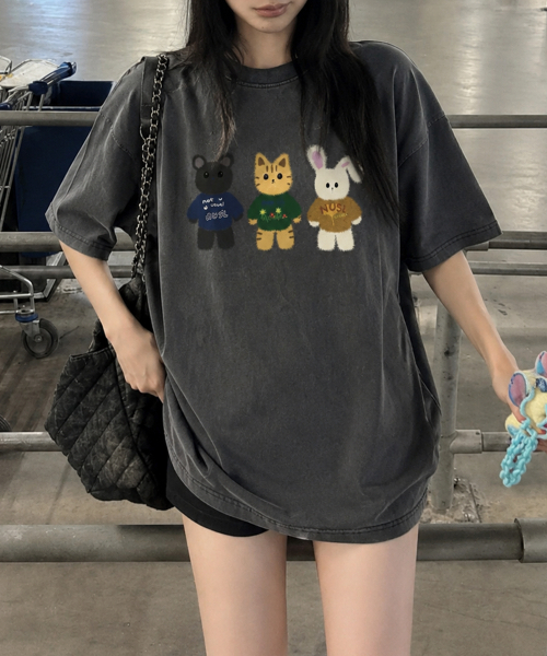 NOTUSUAL(ノットユージュアル)の「NUSL アニマルズ オーバーサイズ ピグメント 半袖Tシャツ 5カラー(Tシャツ/カットソー・レディース・チャコールグレー/スカイブルー/チャコール/ベージュ/グリーン・SMALL/MEDIUM/LARGE/X-LARGE)」の7枚目の写真