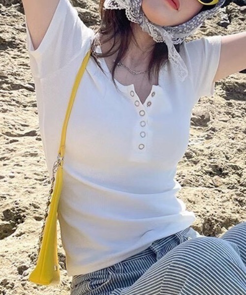 NANEA(ナネア)の「リングドットヘンリーネックT(Tシャツ/カットソー・レディース・グレー/ブラック/ホワイト・LARGE/MEDIUM)」の17枚目の写真