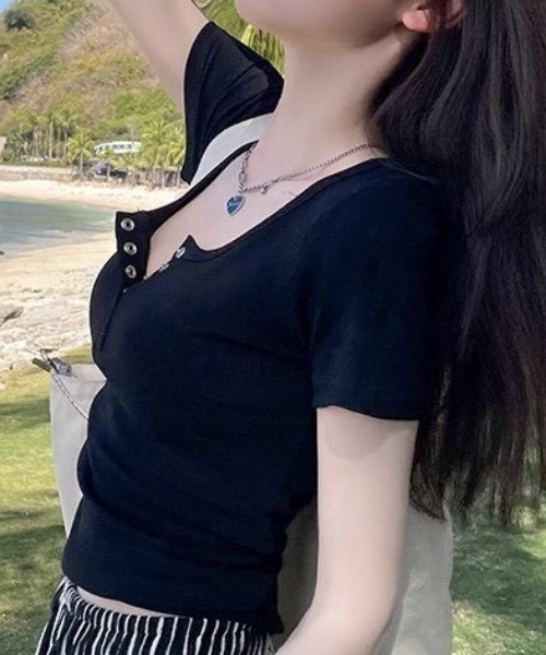 NANEA(ナネア)の「リングドットヘンリーネックT(Tシャツ/カットソー・レディース・グレー/ブラック/ホワイト・LARGE/MEDIUM)」の5枚目の写真