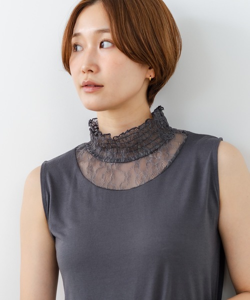 fort point(フォーポイント)の「【C-FORTPOINT/フォートポイント】【上品なハイネックデザインが大人可愛い!】レース切り替えタンクトップ 首元カバー レイヤード 上品 華やか カジュアル フェミニン 通気性(タンクトップ・レディース・チャコールグレー/イエロー系その他/アイボリー/ブラック・FREE)」の10枚目の写真