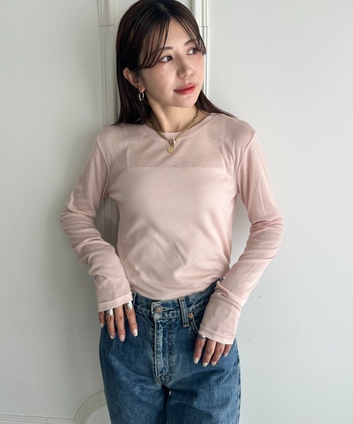 MYMOOD.(マイムード)の「1枚でサマになる♪配色ネットレイヤードトップス 単品使い可能(Tシャツ/カットソー・レディース・ブラウン/ブラック/ネイビー/アイボリー・FREE)」の5枚目の写真