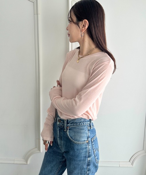 MYMOOD.(マイムード)の「1枚でサマになる♪配色ネットレイヤードトップス 単品使い可能(Tシャツ/カットソー・レディース・ブラウン/ブラック/ネイビー/アイボリー・FREE)」の6枚目の写真