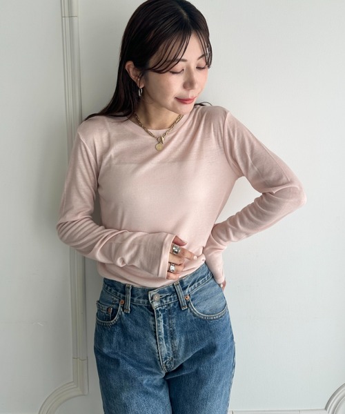 MYMOOD.(マイムード)の「1枚でサマになる♪配色ネットレイヤードトップス 単品使い可能(Tシャツ/カットソー・レディース・ブラウン/ブラック/ネイビー/アイボリー・FREE)」の7枚目の写真