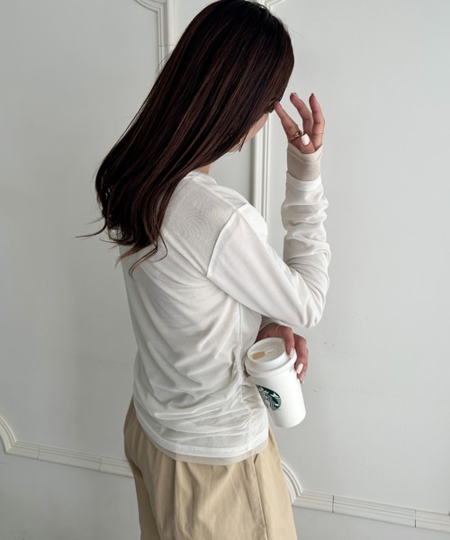 MYMOOD.(マイムード)の「1枚でサマになる♪配色ネットレイヤードトップス 単品使い可能(Tシャツ/カットソー・レディース・ブラウン/ブラック/ネイビー/アイボリー・FREE)」の16枚目の写真