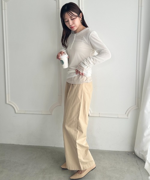 MYMOOD.(マイムード)の「1枚でサマになる♪配色ネットレイヤードトップス 単品使い可能(Tシャツ/カットソー・レディース・ブラウン/ブラック/ネイビー/アイボリー・FREE)」の17枚目の写真