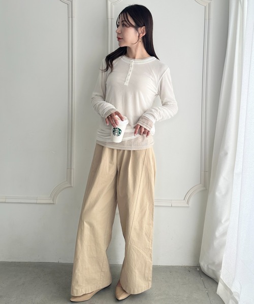 MYMOOD.(マイムード)の「1枚でサマになる♪配色ネットレイヤードトップス 単品使い可能(Tシャツ/カットソー・レディース・ブラウン/ブラック/ネイビー/アイボリー・FREE)」の18枚目の写真