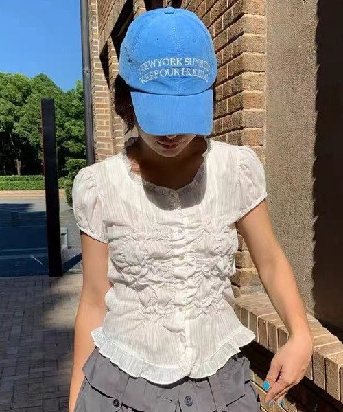 HALEY PESCA(ヘーリーペスカ)の「HALEY PESCA/ヴィンテージフリルシャーリングトップス(シャツ/ブラウス・レディース・ブラック/ホワイト・FREE)」の9枚目の写真
