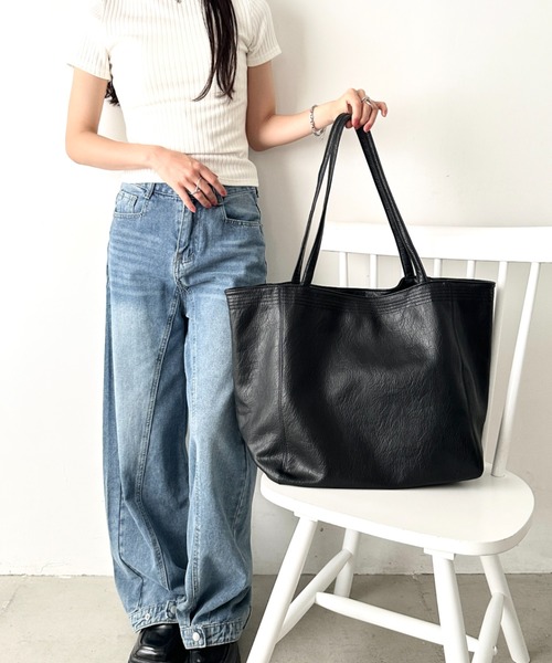 NATURALIST（ナチュラリスト）の「[A4対応] ヴィンテージライク ビッグトートバッグ（トートバッグ・レディース・ブラウン/ブラック・FREE）」の5枚目の写真