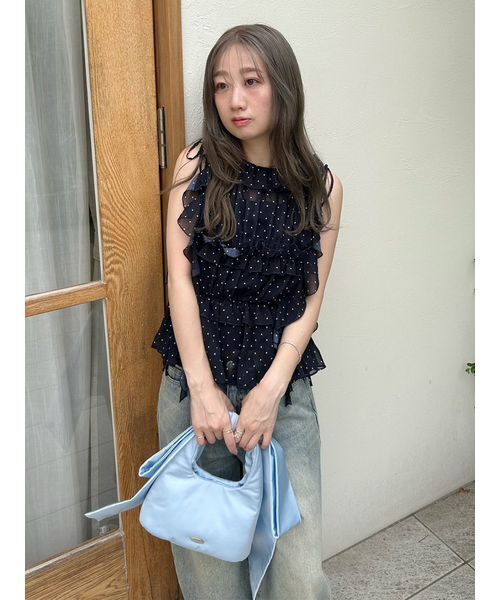 LILY BROWN（リリーブラウン）の「2wayビッグリボンバッグ（ハンドバッグ・レディース・チェック/ライトブルー/オフホワイト・F）」の15枚目の写真