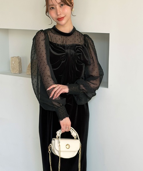 GeeRA(ジーラ)の「シアー&リボンデザインベロアワンピース(ドレス・レディース・ブラック系その他/ブラック・X-LARGE/LARGE/MEDIUM)」の7枚目の写真