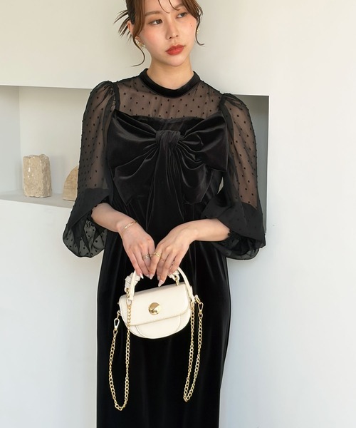 GeeRA(ジーラ)の「シアー&リボンデザインベロアワンピース(ドレス・レディース・ブラック系その他/ブラック・X-LARGE/LARGE/MEDIUM)」の8枚目の写真