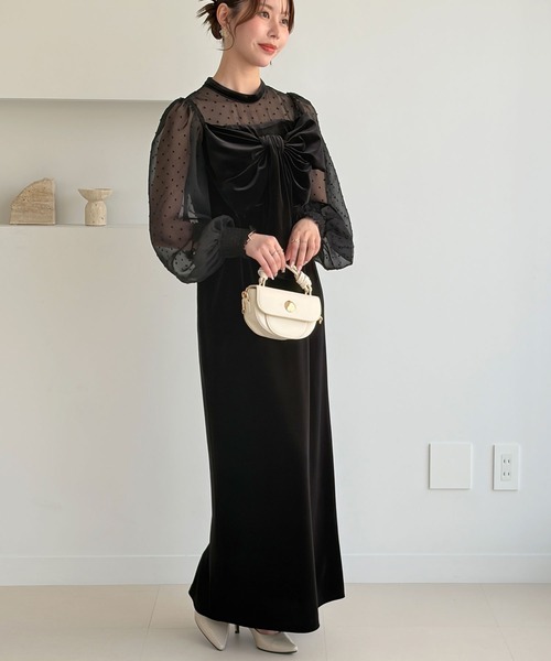 GeeRA(ジーラ)の「シアー&リボンデザインベロアワンピース(ドレス・レディース・ブラック系その他/ブラック・X-LARGE/LARGE/MEDIUM)」の5枚目の写真