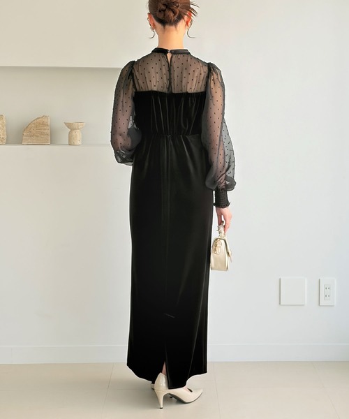 GeeRA(ジーラ)の「シアー&リボンデザインベロアワンピース(ドレス・レディース・ブラック系その他/ブラック・X-LARGE/LARGE/MEDIUM)」の6枚目の写真