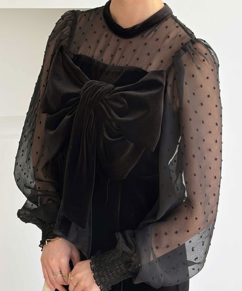 GeeRA(ジーラ)の「シアー&リボンデザインベロアワンピース(ドレス・レディース・ブラック系その他/ブラック・X-LARGE/LARGE/MEDIUM)」の10枚目の写真