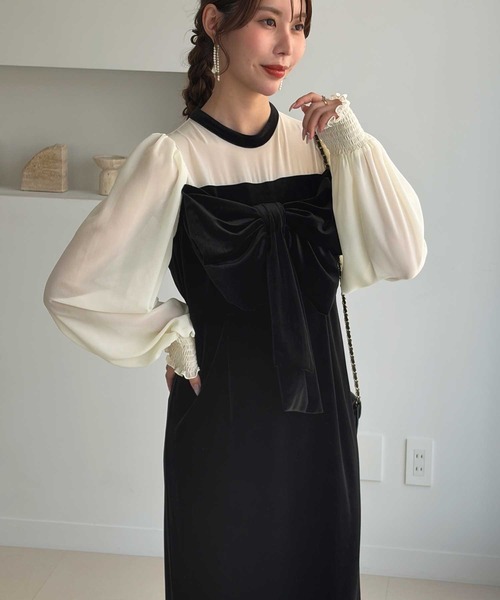 GeeRA(ジーラ)の「シアー&リボンデザインベロアワンピース(ドレス・レディース・ブラック系その他/ブラック・X-LARGE/LARGE/MEDIUM)」の16枚目の写真