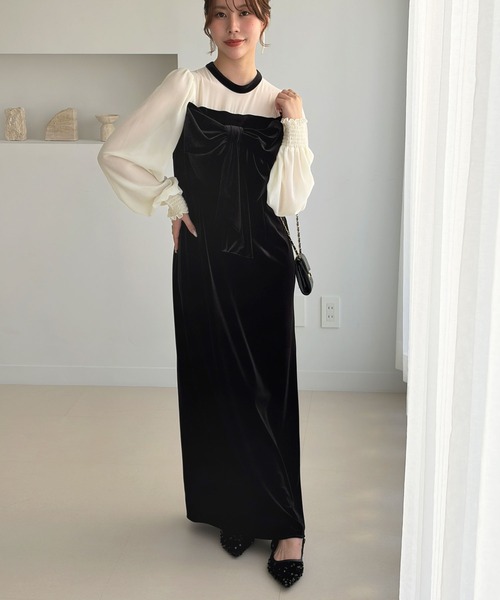 GeeRA(ジーラ)の「シアー&リボンデザインベロアワンピース(ドレス・レディース・ブラック系その他/ブラック・X-LARGE/LARGE/MEDIUM)」の13枚目の写真