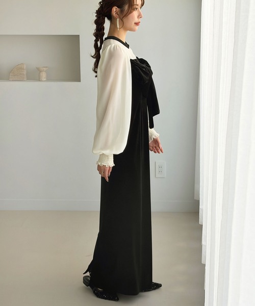 GeeRA(ジーラ)の「シアー&リボンデザインベロアワンピース(ドレス・レディース・ブラック系その他/ブラック・X-LARGE/LARGE/MEDIUM)」の14枚目の写真