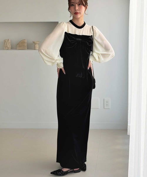 GeeRA(ジーラ)の「シアー&リボンデザインベロアワンピース(ドレス・レディース・ブラック系その他/ブラック・X-LARGE/LARGE/MEDIUM)」の12枚目の写真
