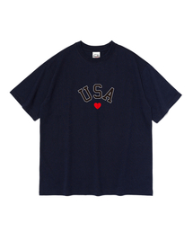 USA ミニハートグラフィック半袖Tシャツ (ネイビー)