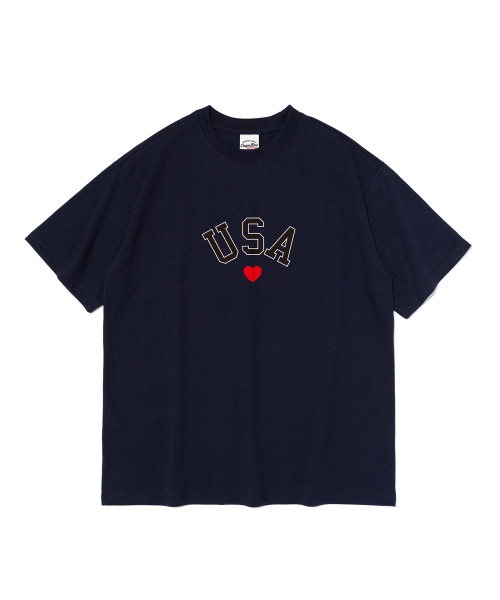 CARGOBROS FOR WOMAN(カーゴブロスフォーウィメン)の「USA ミニハートグラフィック半袖Tシャツ (ネイビー)(Tシャツ/カットソー・レディース・その他・SMALL/MEDIUM/LARGE/X-LARGE/2XL)」の1枚目の写真