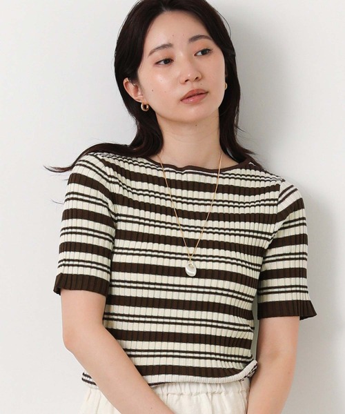 Gready Brilliant(グレディブリリアン)の「ボーダーワイドリブボートカットソー(ニット/セーター・レディース・ブラウン系/ブラック×ホワイト・FREE)」の18枚目の写真
