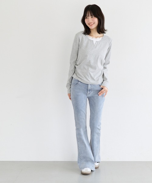 coca（coca）（コカ）の「ユース　デニムハイウエストフレアパンツ（デニムパンツ・レディース・ブラック/ライトブルー・L/M/S）」の6枚目の写真
