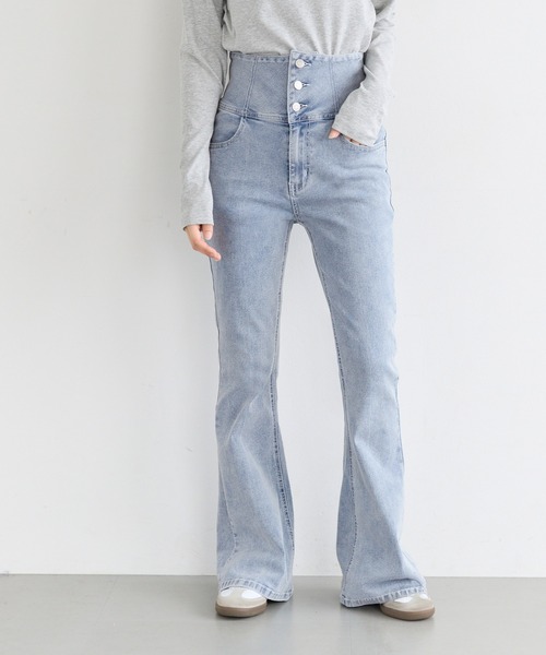 coca（coca）（コカ）の「ユース　デニムハイウエストフレアパンツ（デニムパンツ・レディース・ブラック/ライトブルー・L/M/S）」の8枚目の写真